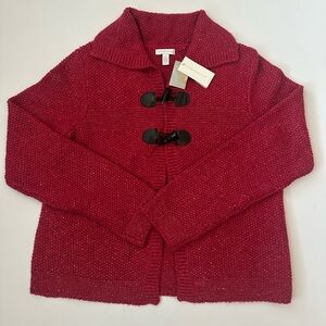 Charter Club Women's Red L knit Sweater with Toggle Closures NWT